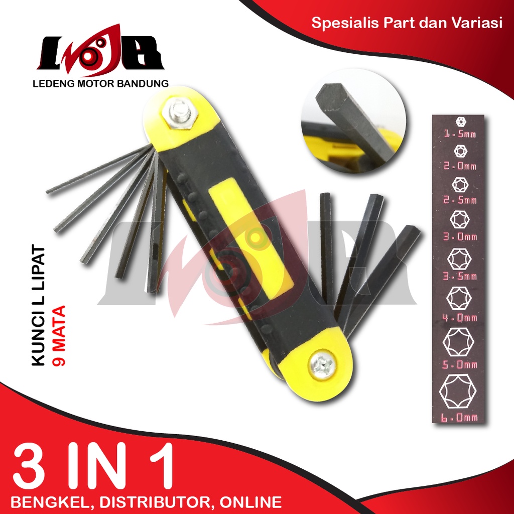 Kunci L Lipat Kenmaster Folding Hexagonal Key Set 9 mata