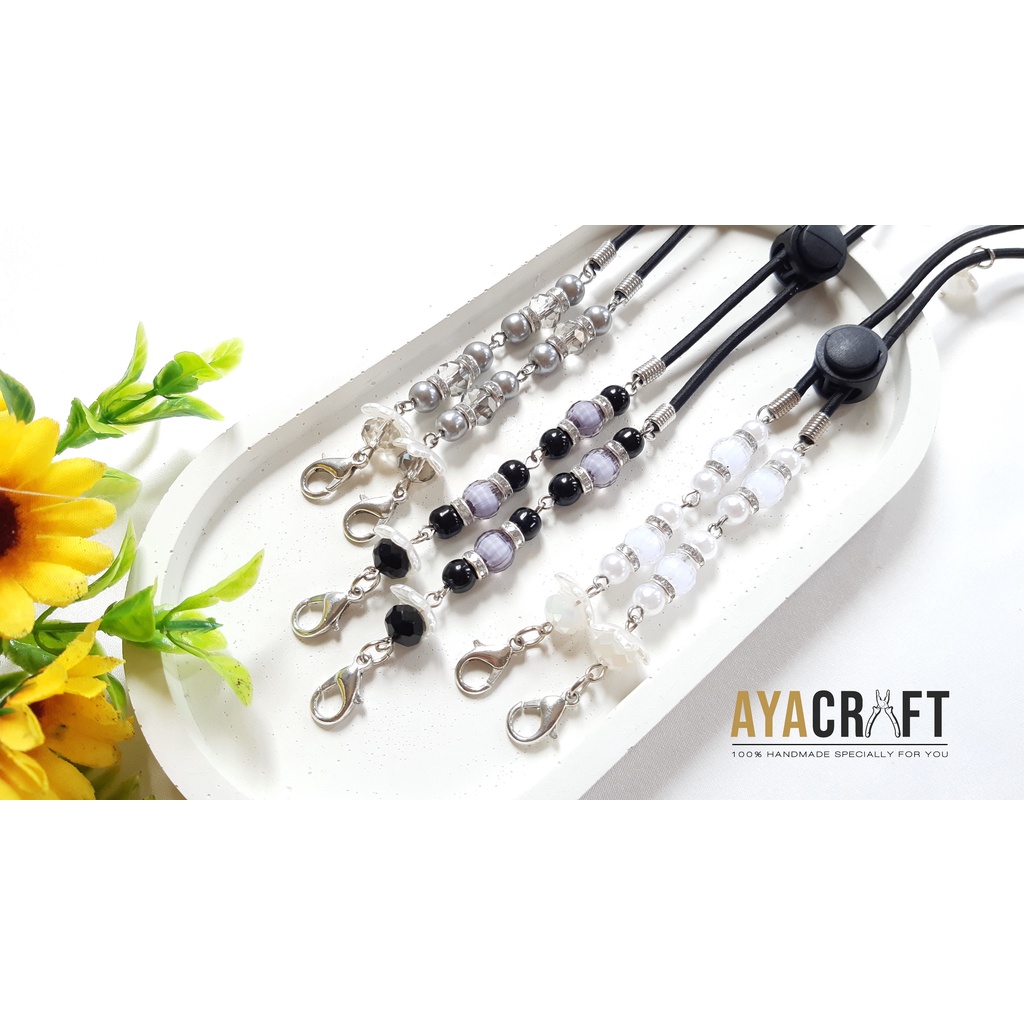 Kalung / Strap Masker Hijab / strap Masker hijab / strap masker 2in1 manik-manik polos kristal handm