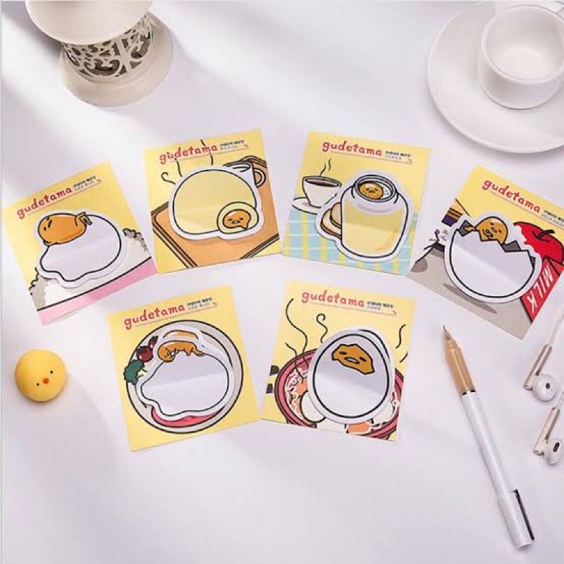 

(20 lembar) Sticky Notes gambar Gudetama / Post It Notes Lucu / Kertas Memo Stationery Bentuk Telur / Paper Karakter