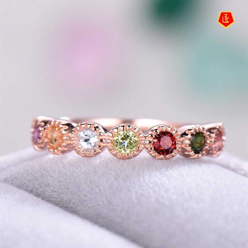 [Ready Stock]Inlaid Colored Gems Ring for Women