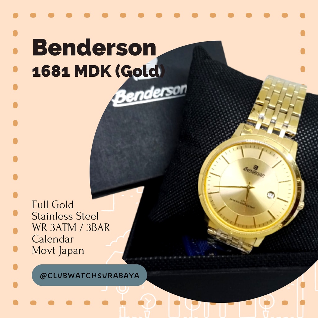 Jam Tangan Pria Benderson / Benderson Jam Tangan Pria Analog Type AL 1681 MDK (Gold)