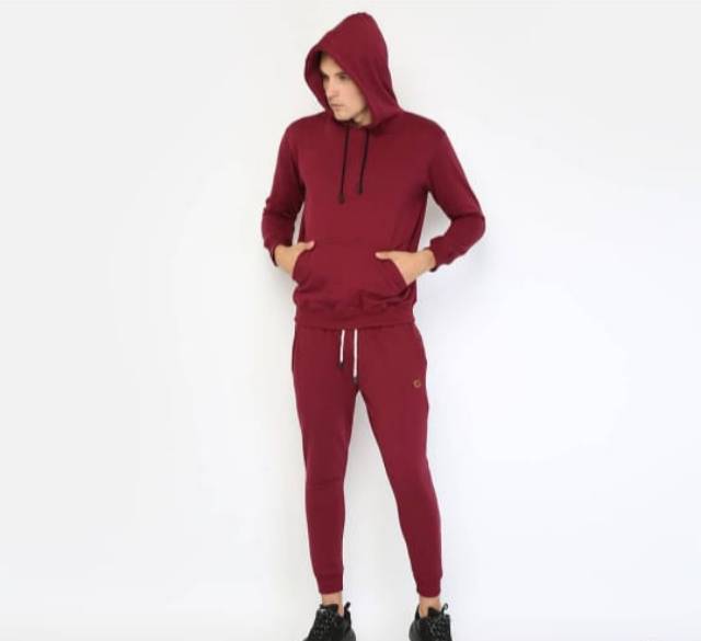 Jaket sweater hoodie jumper polos real cotton fleece murah distro MERAH MAROON