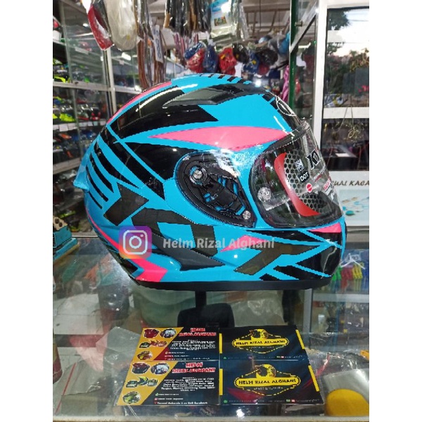 Helm Full Face KYT Falcon FR Radiant Sky Blue Fuxia Biru Tosca Original