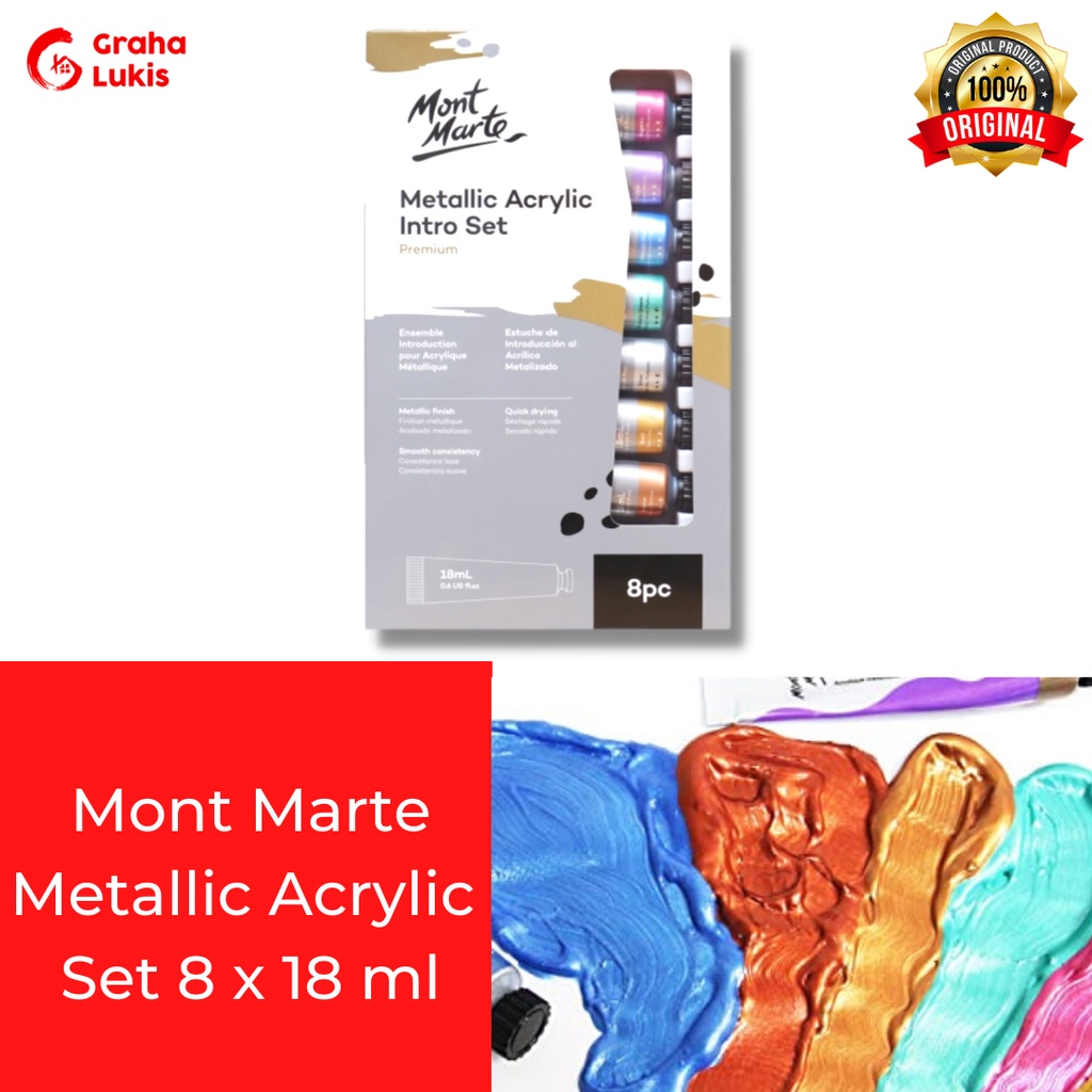 

Mont Marte Metallic Acrylic Paint Set 8 x 18ml PMMT8181
