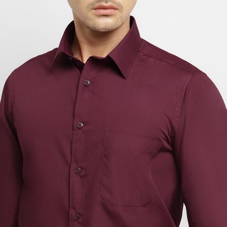 Lesta Langgeng Kemeja Formal Pria Standard Bahan Kain Katun Warna Merah Marun Polos Lengan Panjang M L XL