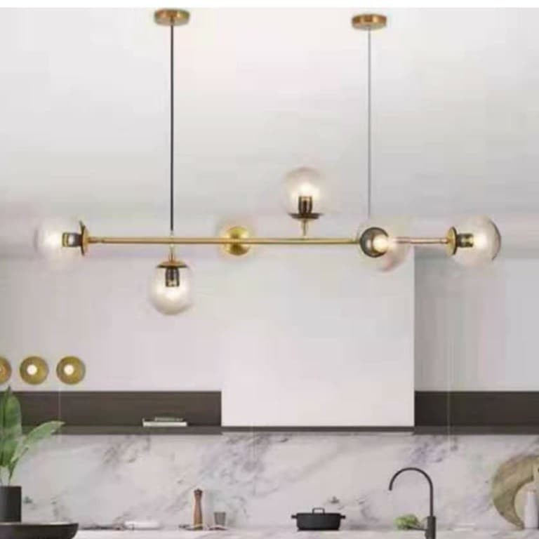 LAMPU GANTUNG HIAS MINIMALIS 6 LAMPU GOLD