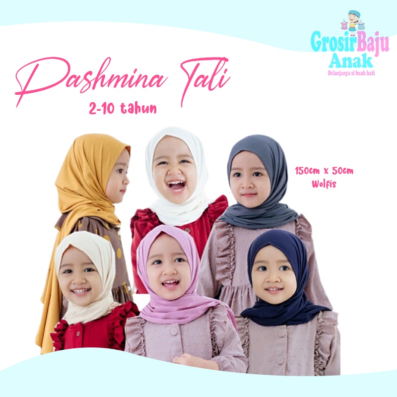 Kerudung pashmina instant anak tali 2-10 tahun