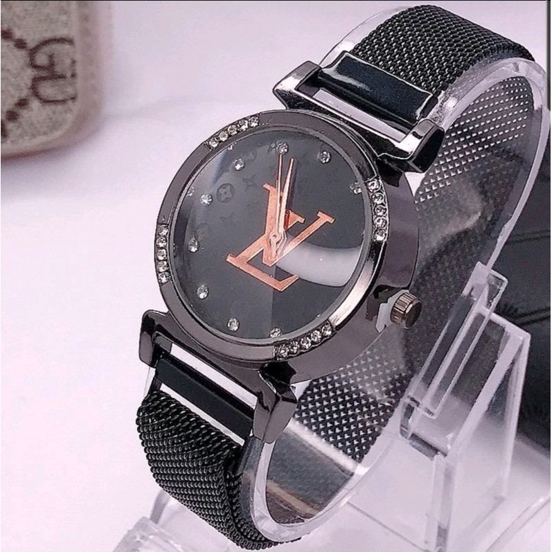Jam Tangan Wanita Rantai Magnet Permata Analog Fashion / Jam Tangan Tali Rantai Magnet Cewek Analog 
