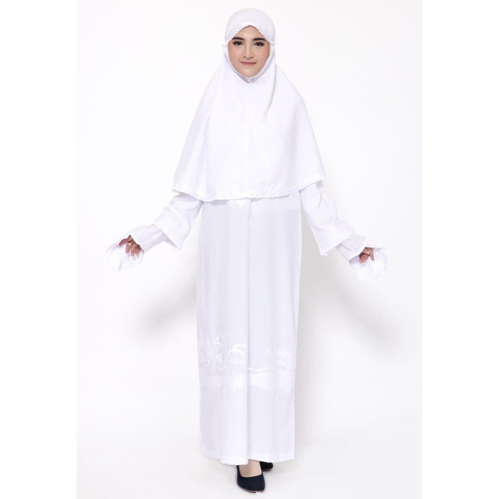 baju ihrom wanita lengkap gamis putih perlengkapan haji umroh