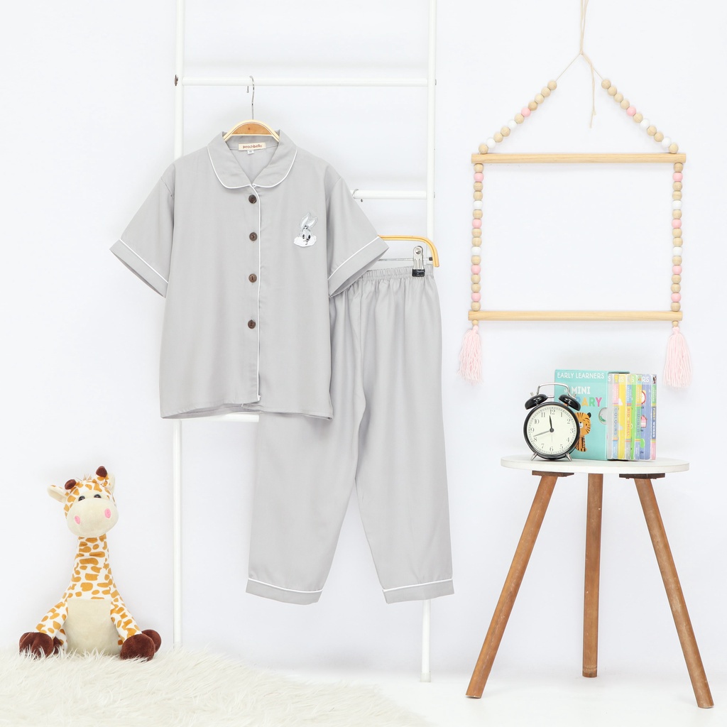 VS - Set Piyama Baju Tidur Anak Bahan Embos Usia 1-7th / Setelan Pajamas Anak Patch Karakter