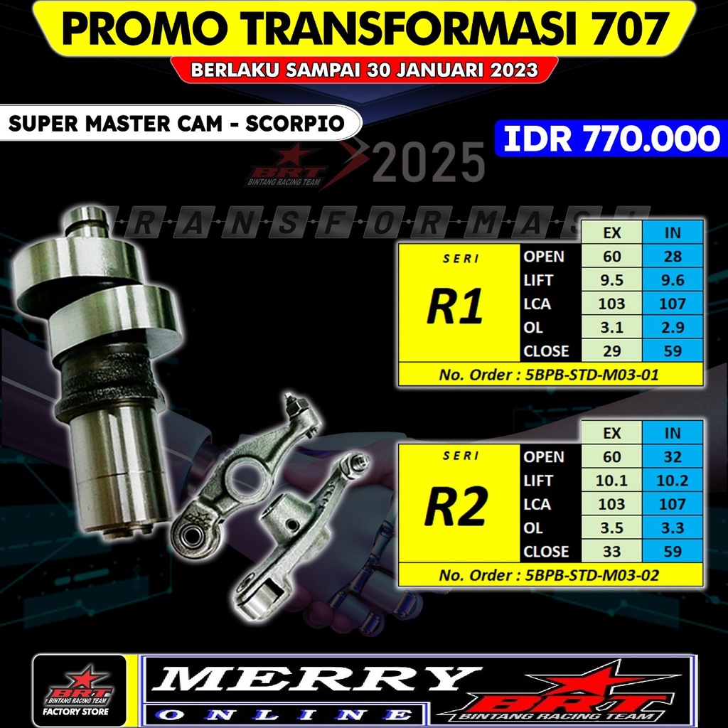 Promo 701 704 707 Super Master Cam BRT + RRA Noken as Pelatuk Roller Scorpio Type S T R