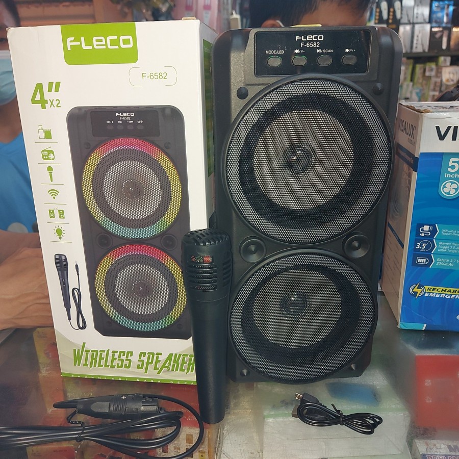 Speaker Karaoke Fleco F-6582 Gratis Mic - Speaker Bluetooth Fleco 6582