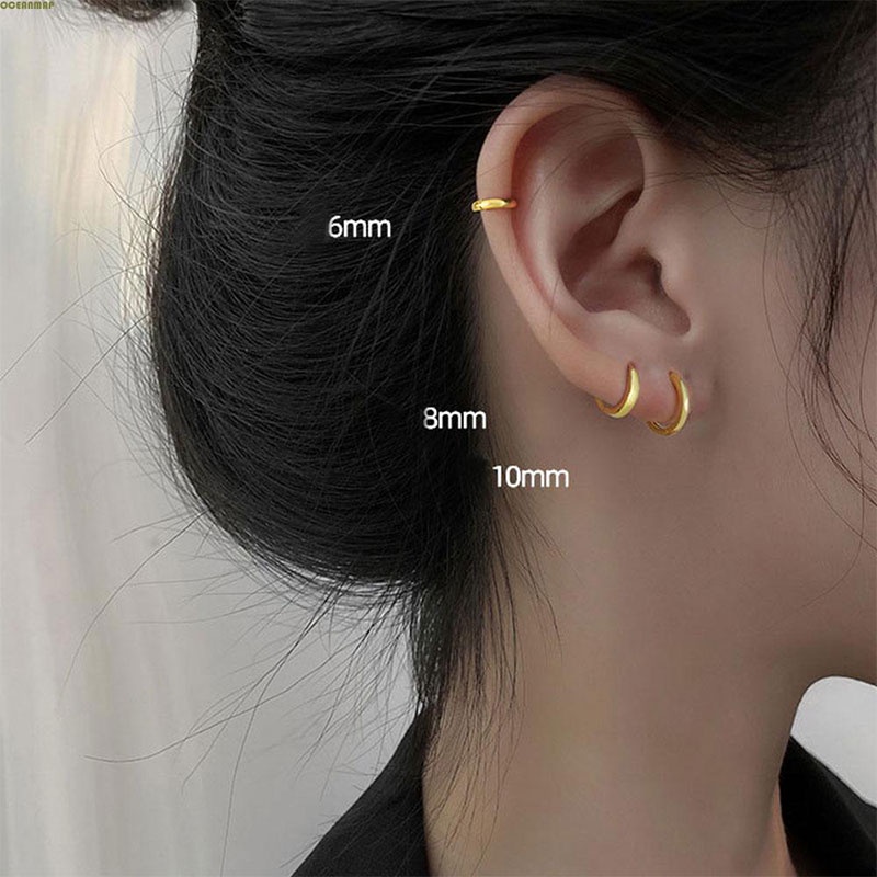 1 Pair Dasar Anting Hoop Kecil Sederhana Tabung berlapis Emas Anting Lingkaran Stud