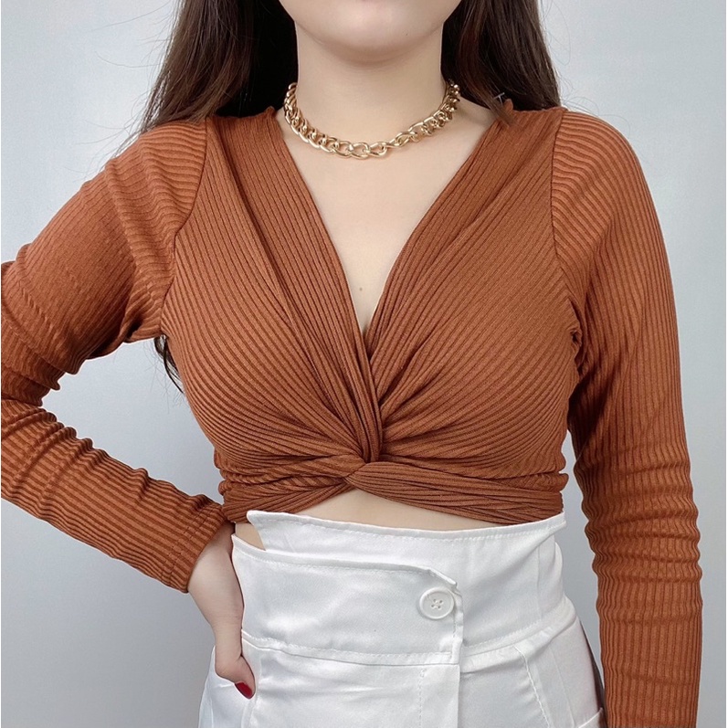 cross rib long sleeve crop / Crop top / atasan lengan panjang crop