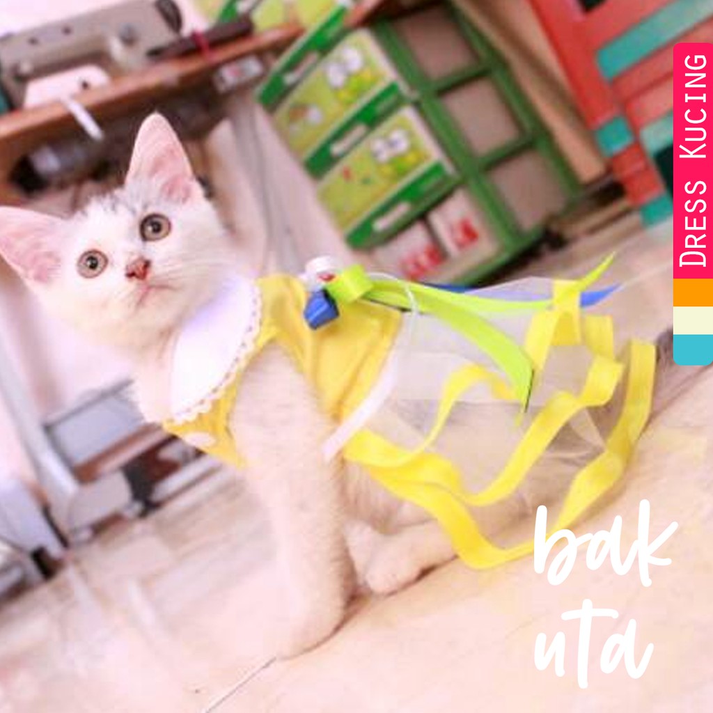 Baju kucing model dress princess warna kuning lucu / baju kucing terlaris size S M L XL