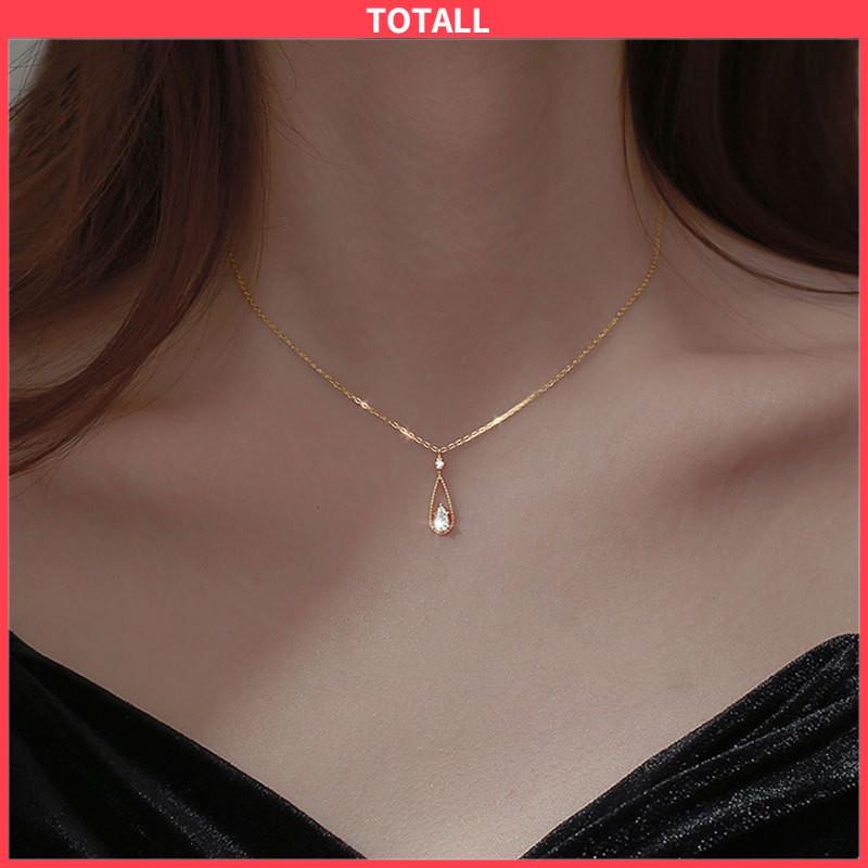 COD Fashion Indah Water Drop Zircon Kalung Wanita Sederhana Temperamen Rantai Klavikula-Totall