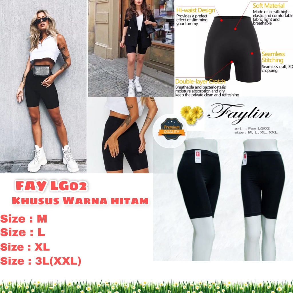 FAYLIN | Celana Short Dewasa Model Celana Ketat HITAM / legging paha / lejing bahan licin