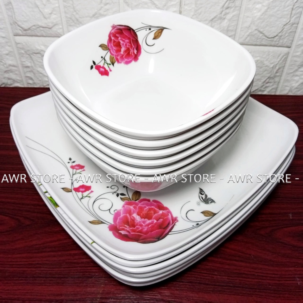 1 SET ISI (6PCS) PERALATAN MAKAN ISI 3PIRING PERSEGI 3MANGKUK MELAMIN ASLI SINGA SINGI TEBAL TAHAN LAMA DIAMETER PIRING 23CM UKURAN MANGKUK M - PIRING SAJI SEBAGUNA - PIRING HIAS-4