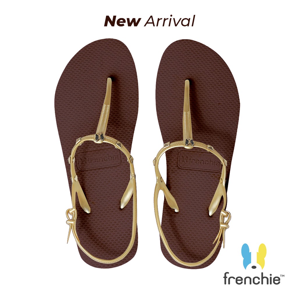 Frenchie Sandal  Jepit  Wanita Strappy Rockstud Gold Dark 