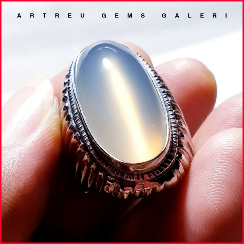 Batu Anggur Way Kanan ( White Blue )  | COD Bisa | Cincin Batu Akik Ring