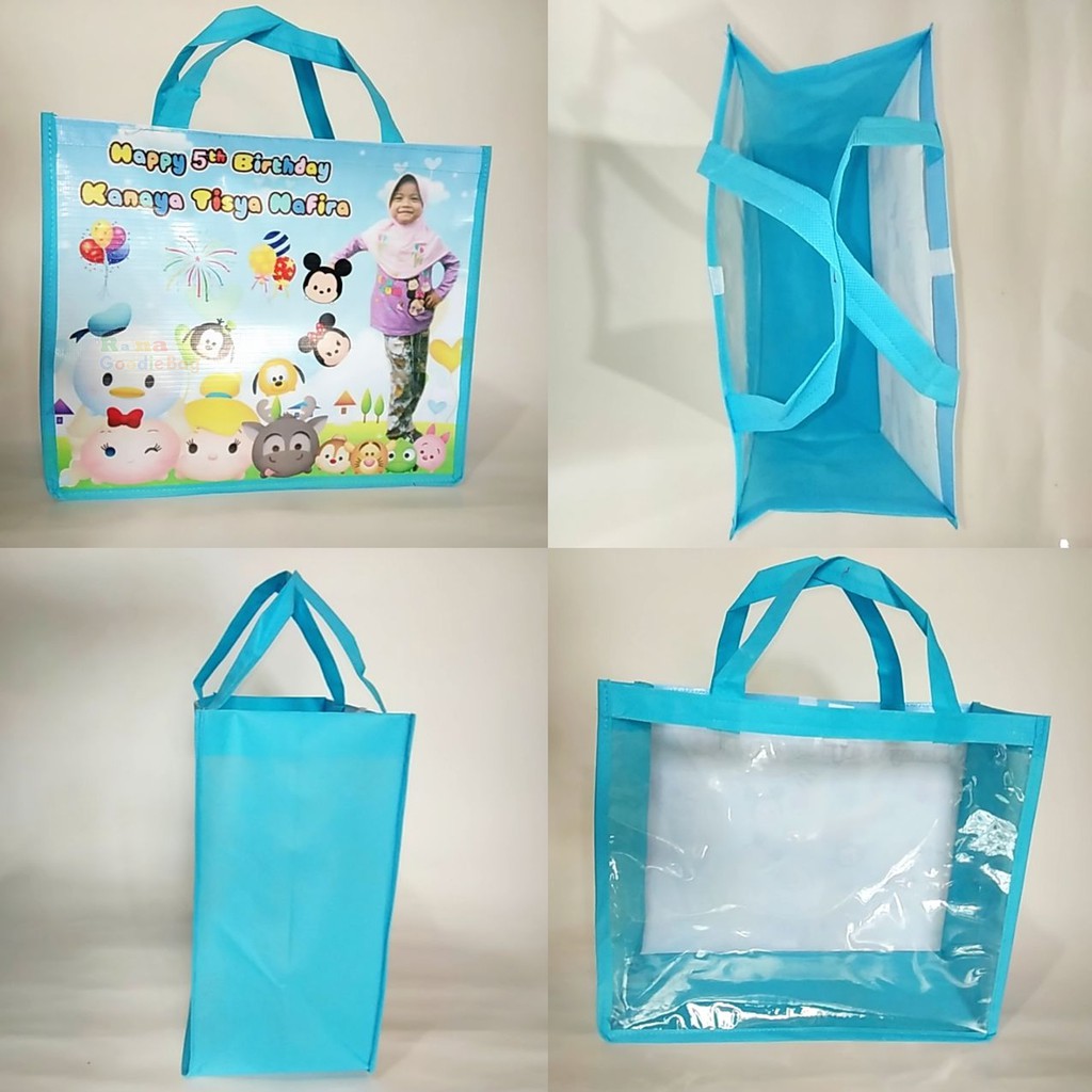 tas ultah anak mika ukuran 30x25x10cm
