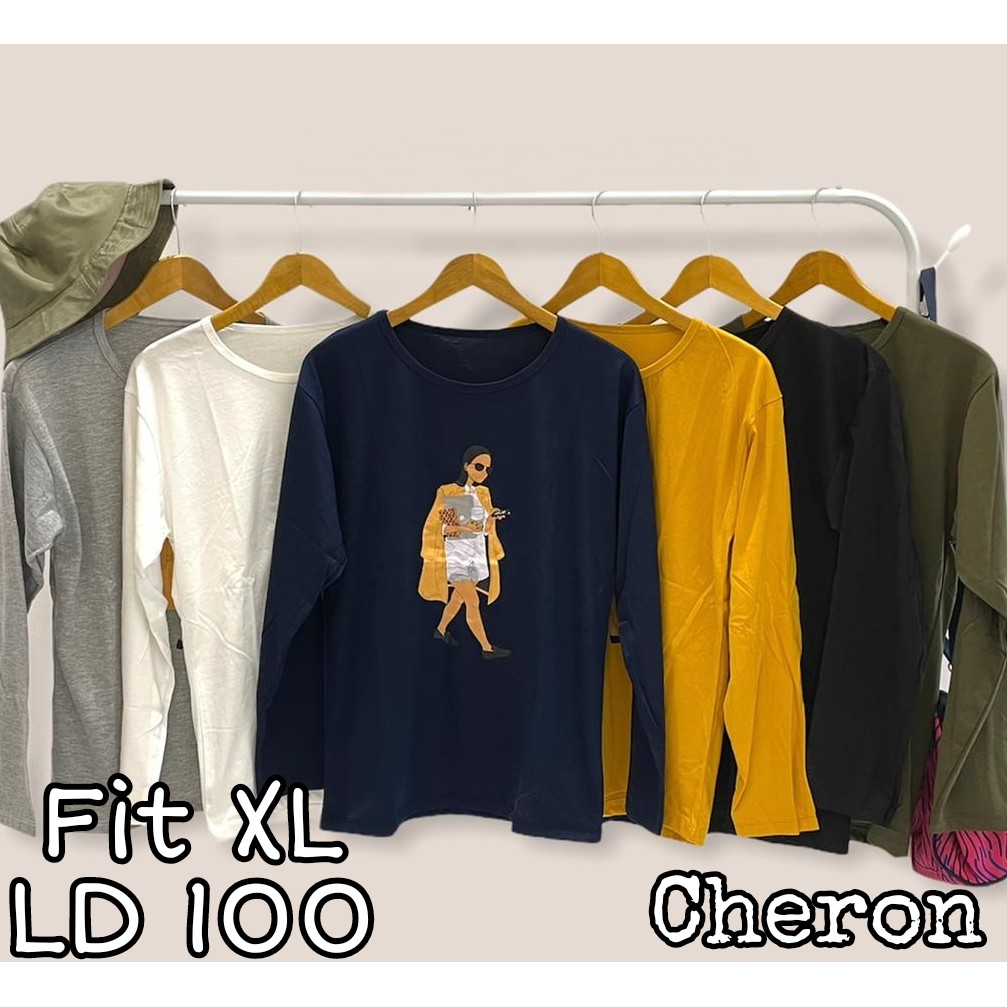 CHERON 20314 - Kaos Cewek Fit XL Tshirt Distro Baju Atasan Wanita ABG Remaja Dewasa Lengan Panjang
