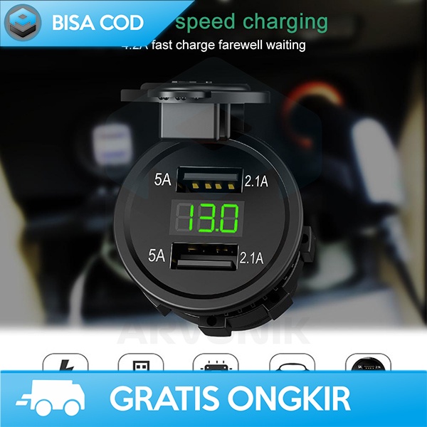 CHARGER USB TEMPEL MOTOR GOJEK GRAB TAHAN AIR 5A CHARGING SMARTPHONE