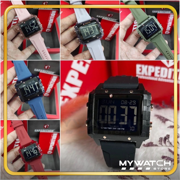Jam Tangan Expedition Wanita / Pria / Unisex Digital E 6817 Ori Rubber Sport Resin Stainless Steel K