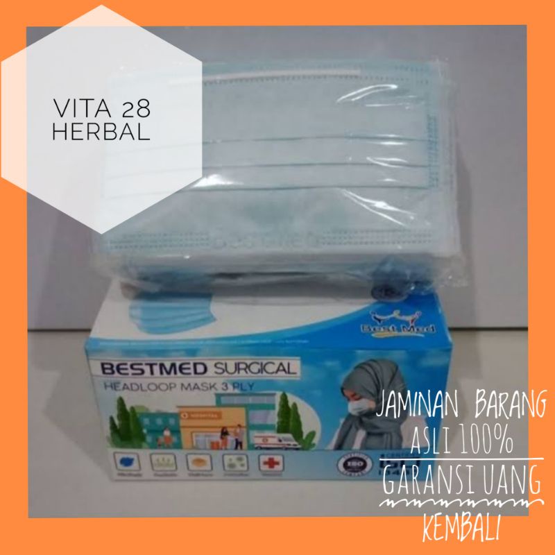 masker mesis hijab headloop bestmed 3ply warna biru non sensi
