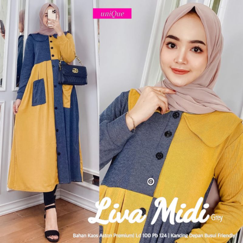 BISA COD / MIDI DRESS LIVA MIDI BY UNIQUE LD 100 / KAOS ASTON PREMIUM KANCING DEPAN AKTIF BUSUI FRIE