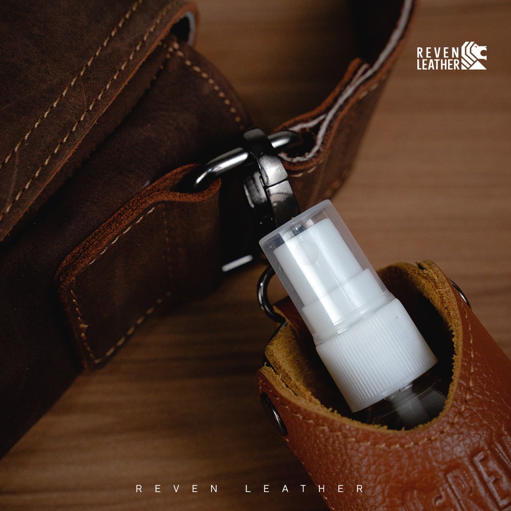 REVEN LEATHER - Hand Sanitizer holder - tempat hand sanitizer gantung kulit asli