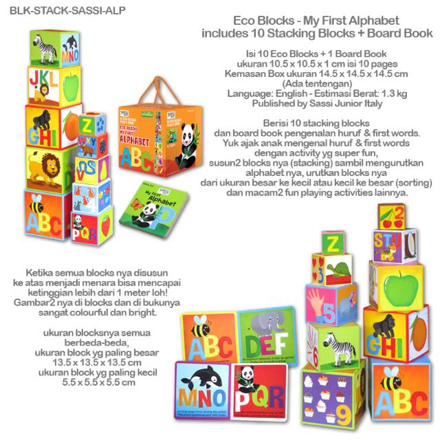 Eco Blocks - My First Alphabet includes 10 Stacking Blocks + Board Book