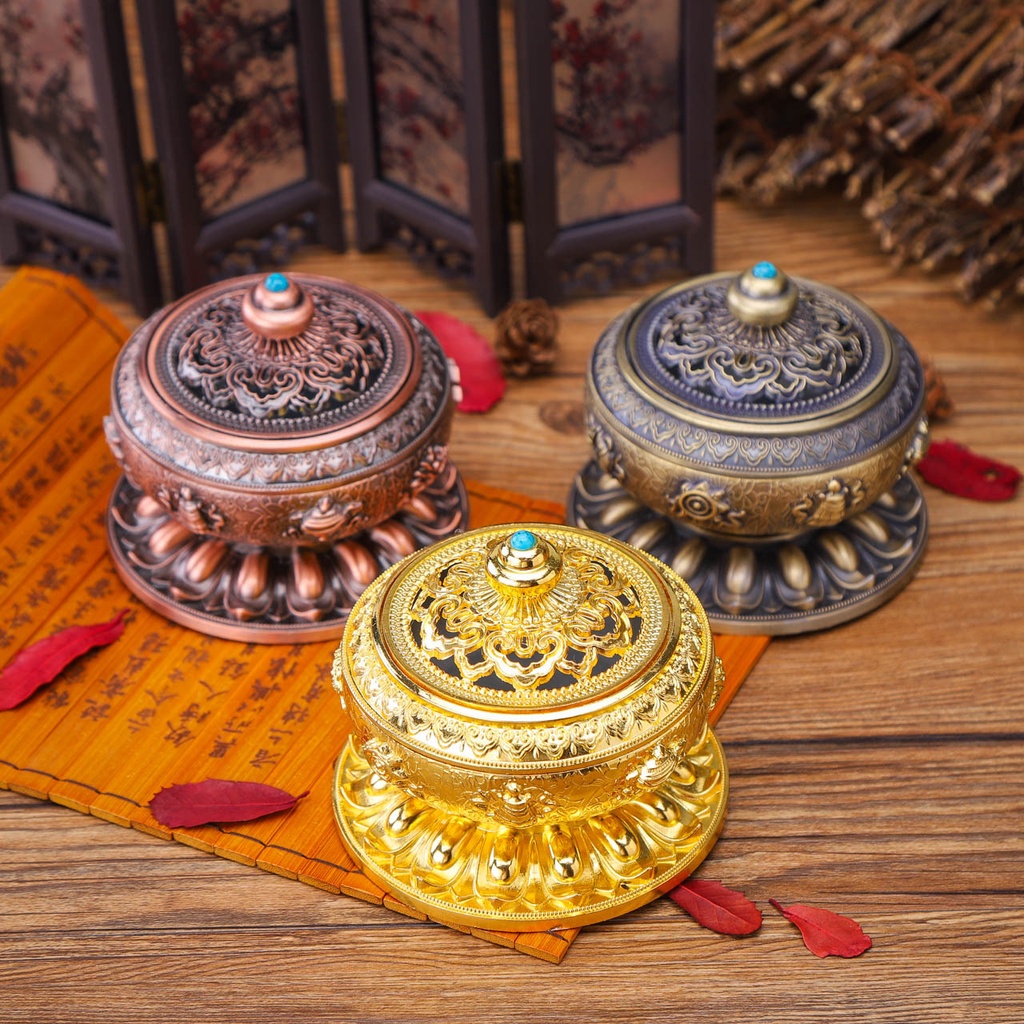 Alloy pembakar dupa Incense Burner Hollow Cap Censer Cone Holder Decor Vintage color Teahouse decor