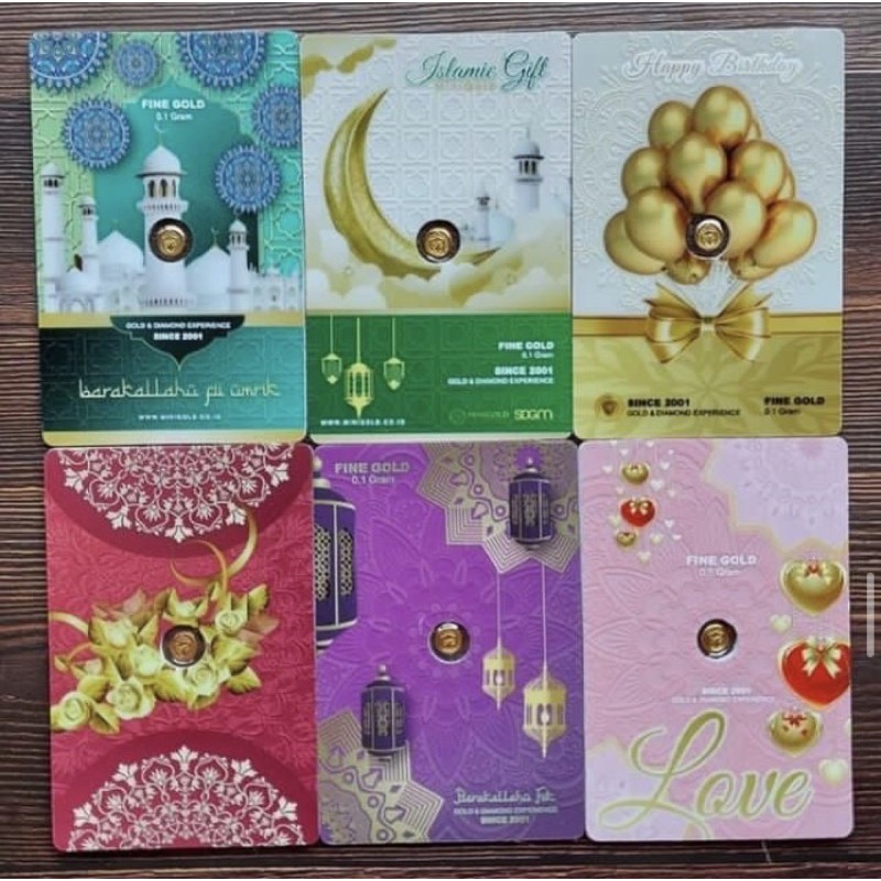 MINIGOLD GIFT SERIES 0.1gram|0.25gram|0.5gram edisi Birthday|Wedding|Love|Islamic|Barakallah