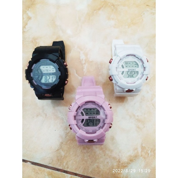 Jam tangan digital unisex rubber sport pria wanita bisa alarm dan nyala lampu led