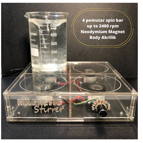 Magnetic Stirrer Akrilik 4 Motor Pengaduk Pemutar Otomatis Bergaransi