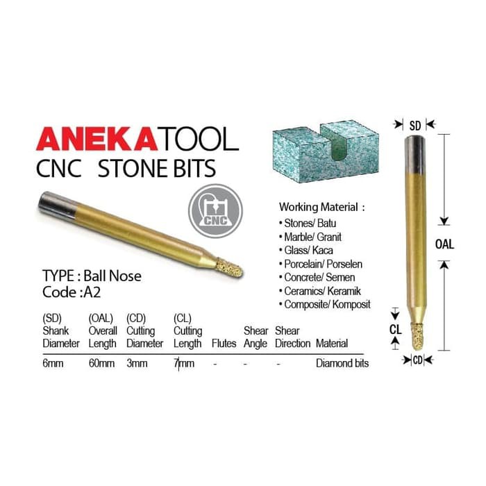 AnekaTool Diamond Ball Nose Bits Grafir