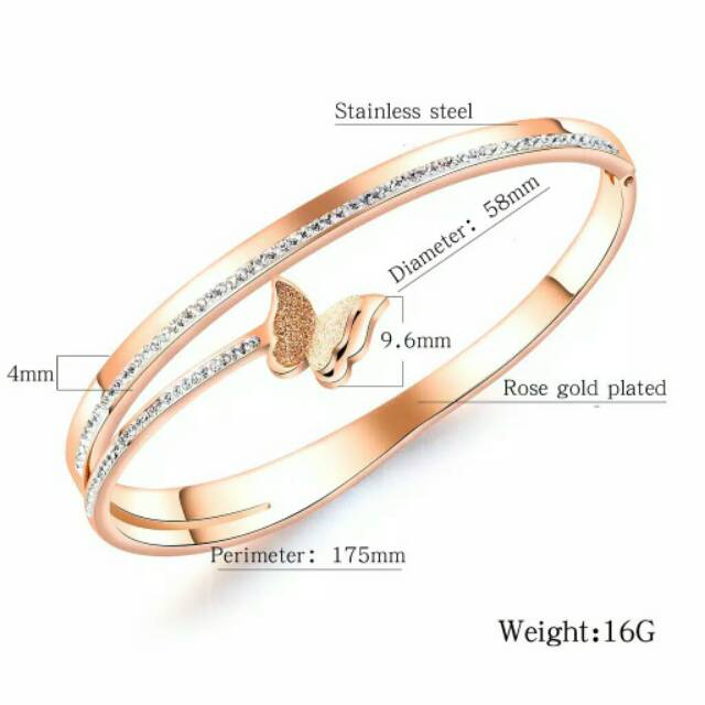 GG Gelang Bangle Aksen Kupu-kupu Titanium #GB-