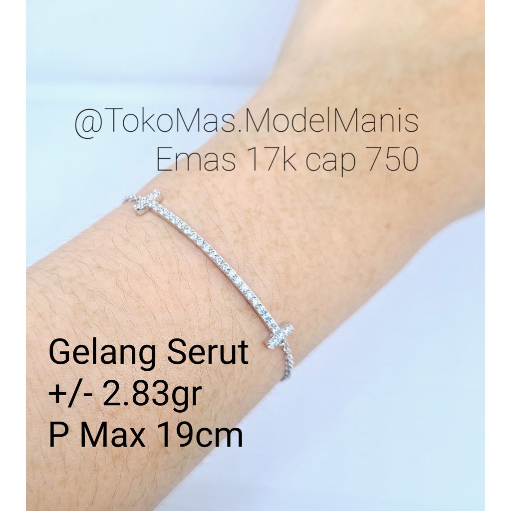 NEW Gelang serut smile Tiffan* emas rose gold putih kuning 700 / 750 kadar 16 K /17 K