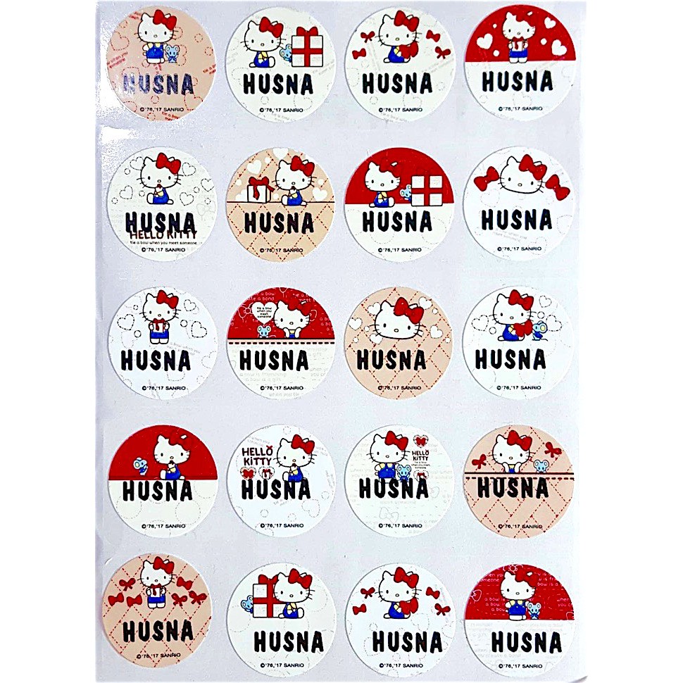 

Label nama anti air stiker waterproof Premium Hello Kitty Round Ori