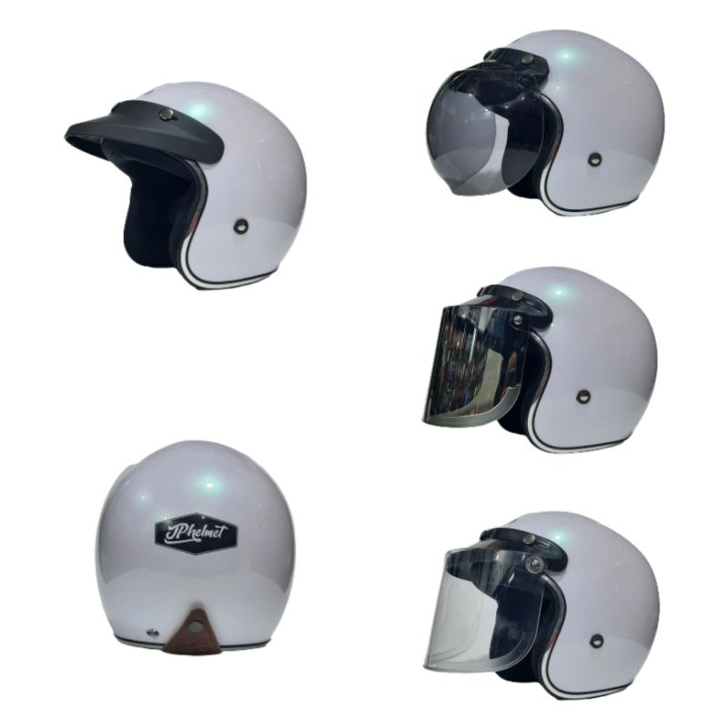 Helm JPX JP Bigie Retro White Pearl Putih List Chrome Original