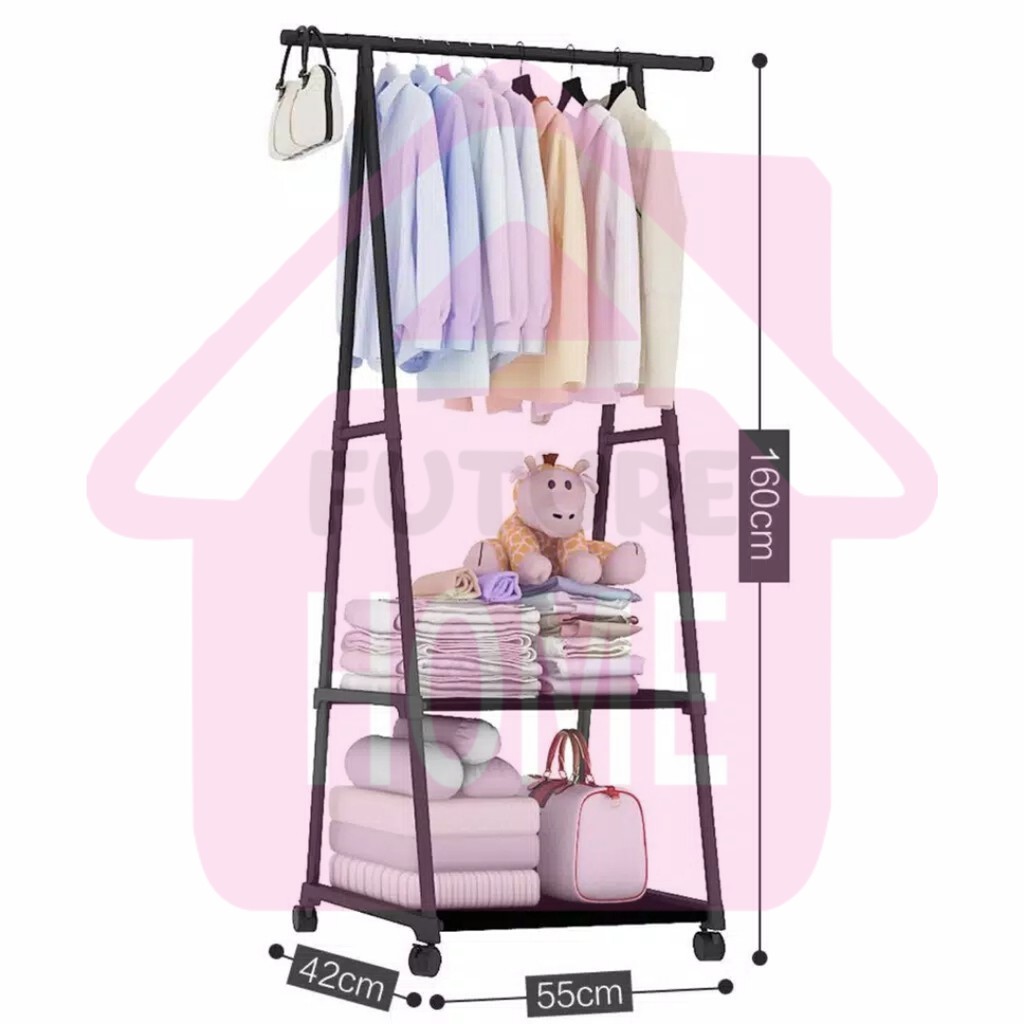 Stand Hanger Triangle Baju Rak Buku Pakain Rak Serbaguna Dengan 4 Roda