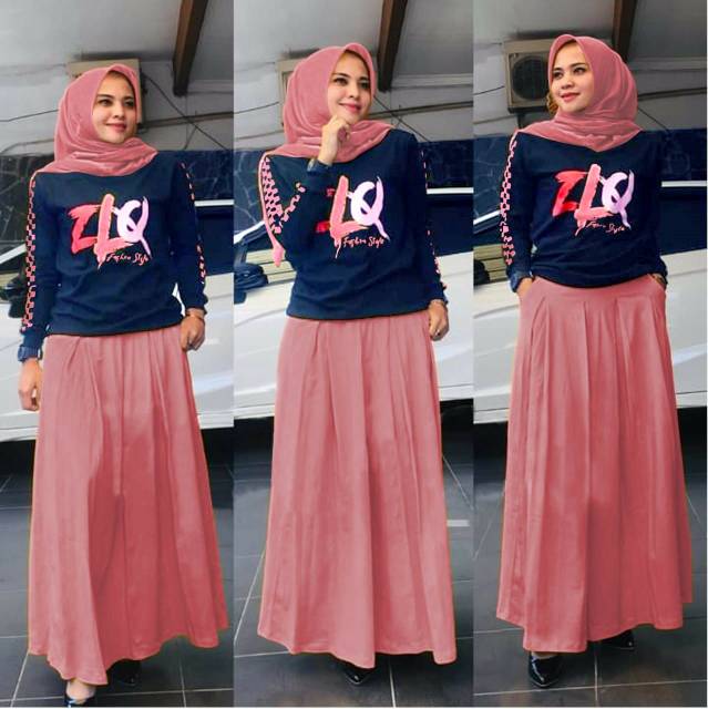 SET ZLQ FASHION PAKAIAN WANITA SETELAN ATASAN DAN ROK BAHAN BABYTERRY HM