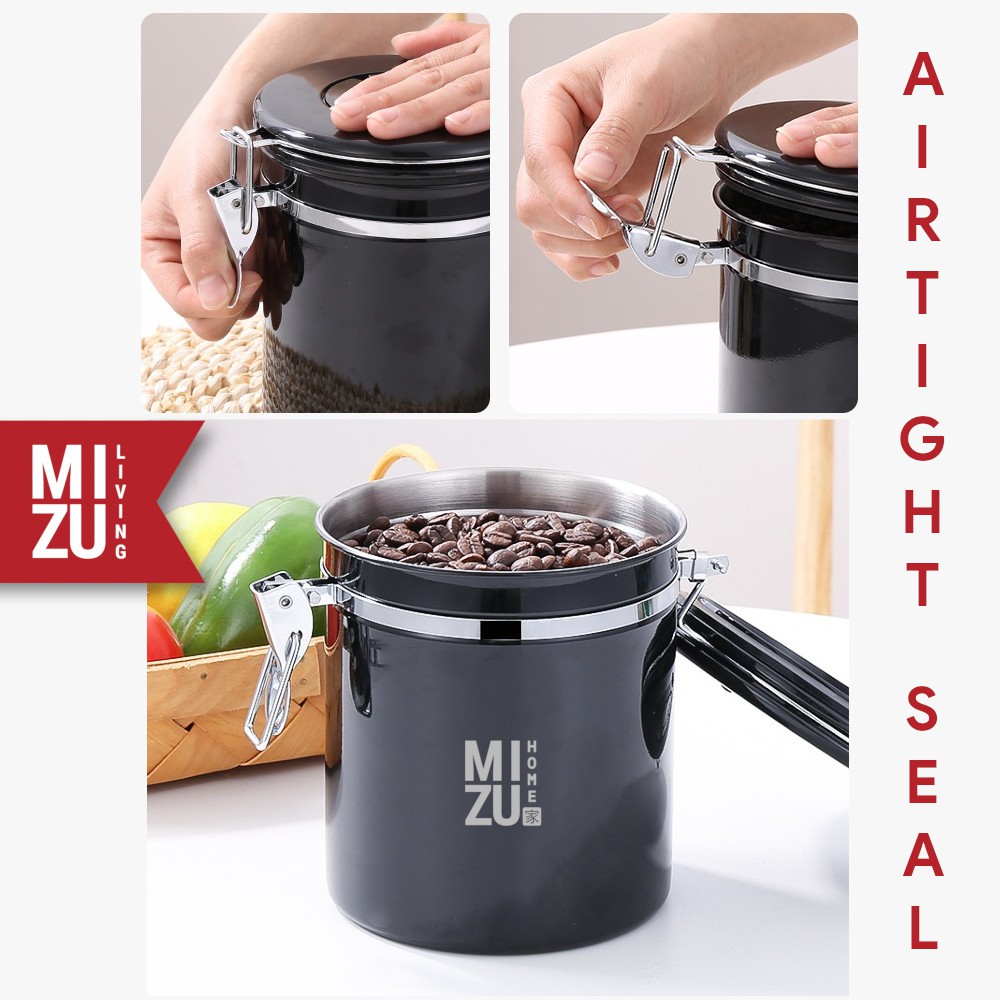 MIZU HERMETIQUE 1800ml TIMER Airtight Coffee Canister Stainless Steel Toples Kopi Kedap Udara