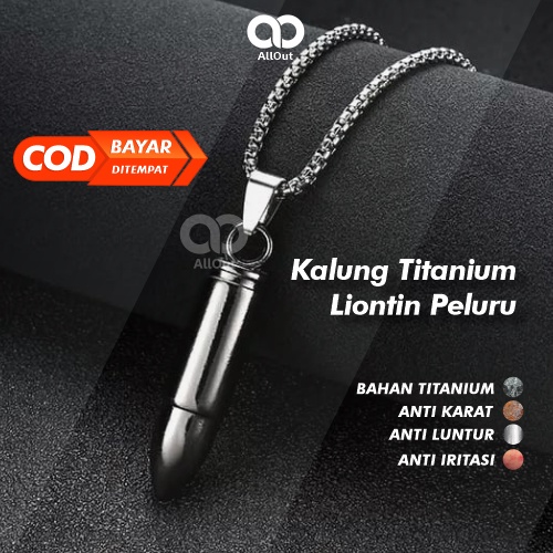 Kalung Pria Titanium Anti Karat Aksesoris Model Liontin Peluru Rantai Rante Silver Perak Emas Putih 