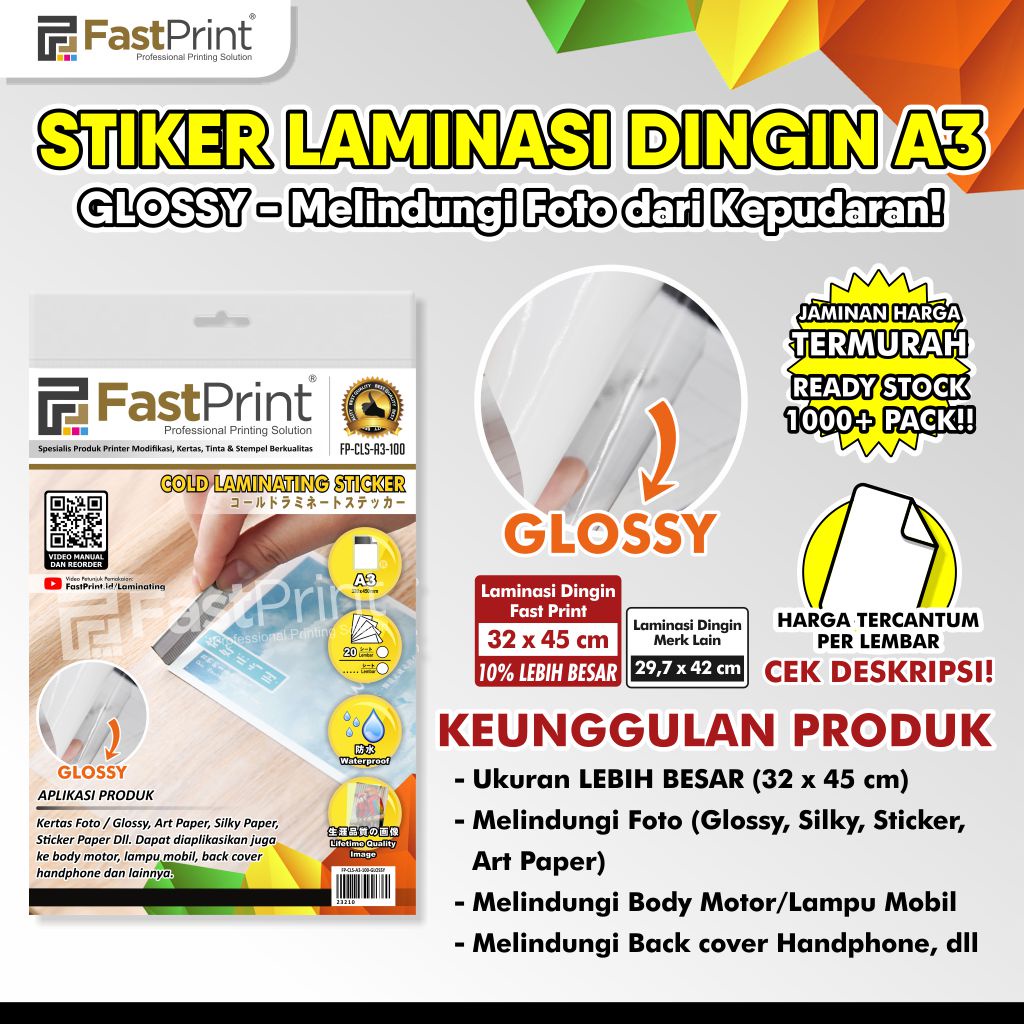 Fast Print Stiker Plastik Laminasi Dingin A3 Glossy