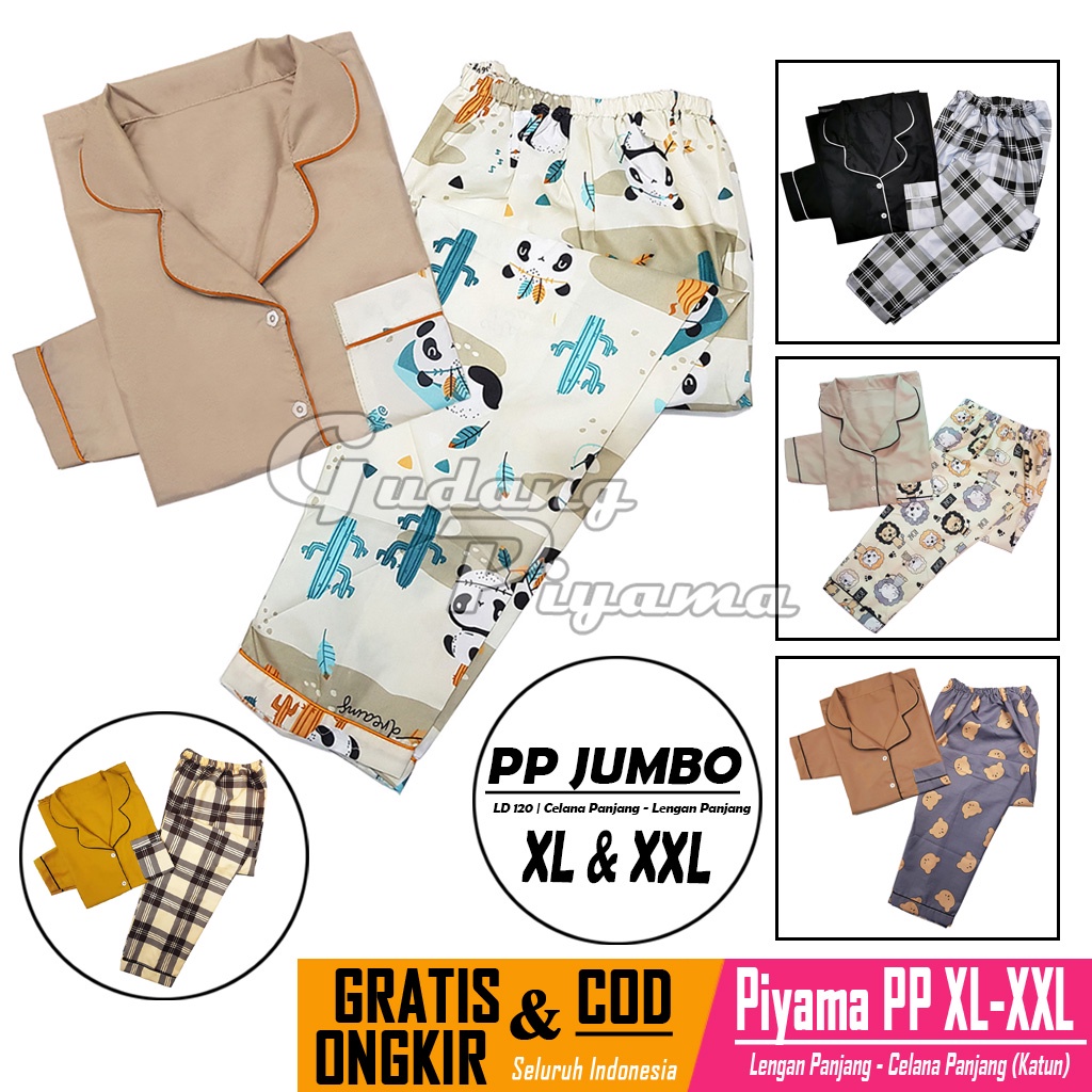 Stelan Baju Tidur Piyama Dewasa Lengan Panjang Jumbo Size XL -XXL LD 110/120