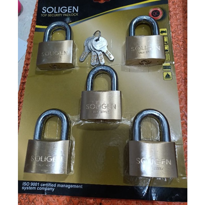 GEMBOK KUNINGAN 40 PENDEK SOLIGEN ISI 5 PCS SOLIGEN GEMBOK SOLIGEN 40 MILI TOP SECURITY PADLOCK