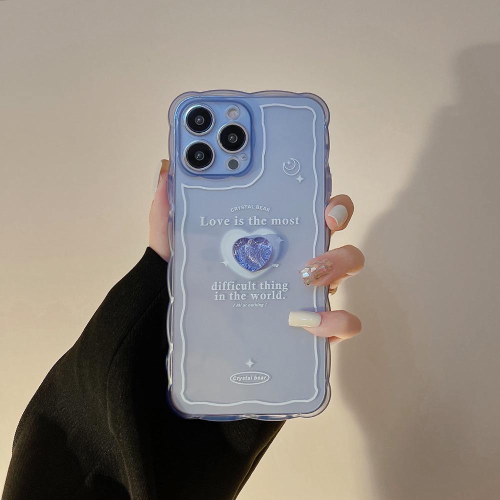 IPHONE 3d Es Kristal Cinta Hati Transparan Biru Musim Panas Lembut TPU Pelindung Ponsel Case Cover Untuk Iphone7 8 PLUS X XR XS 11 12 13 14 Mini PRO MAX SE 2020