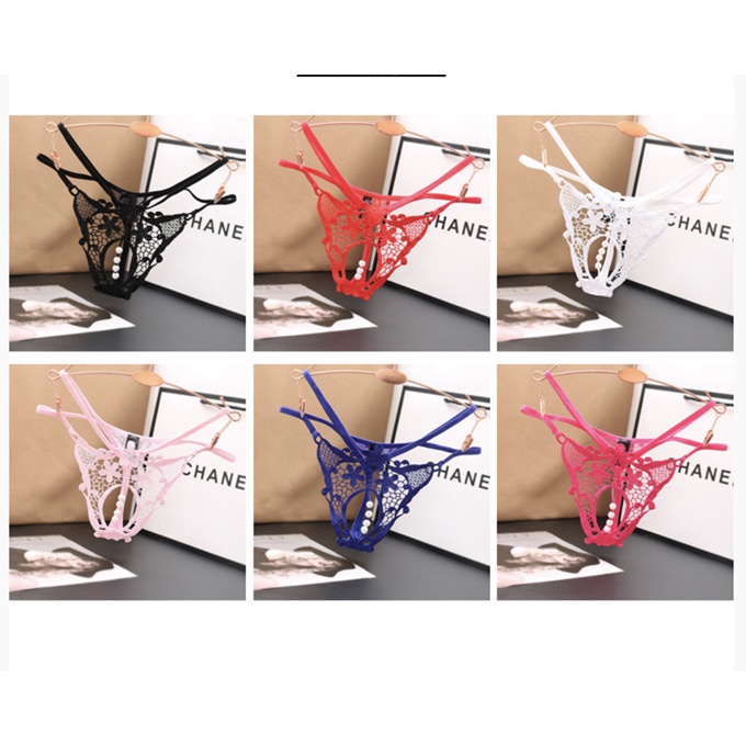 G String Sexy Wanita ​transparan Mutiara Bordir Celana Dalam berongga bertingkat rendah 3C227